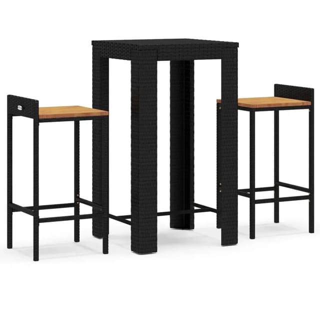 vidaXL 3-Tlg Gartenbar-Set Schwarz Poly Rattan & Massivholz Akazie 3187706