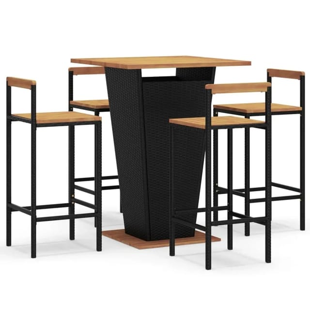 vidaXL 5-Tlg Gartenbar-Set Schwarz Poly Rattan & Massivholz Akazie 3187727