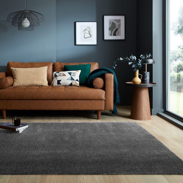 Teppich Mittelflor TUMMEL Uni Glanz Polyester 200x290 cm Anthrazit elegant modern schlicht Designerteppich Wohnzimmerteppich Kadima Design
