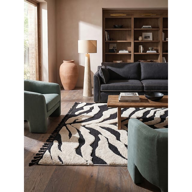 Teppich Hochflor MARA Zebra Polyester 160x230 cm Monochrom grafisch boho modern Designerteppich Wohnzimmerteppich weich Kadima Design