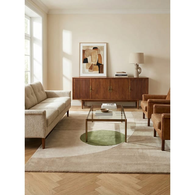 Wollteppich Handgetuftet 120x170cm, 1,2cm Florhöhe Neutralen Erdtönen (Beige, Taupe, Grün) Geometrisch Abstrakt ELAN-Maas Kadima Design