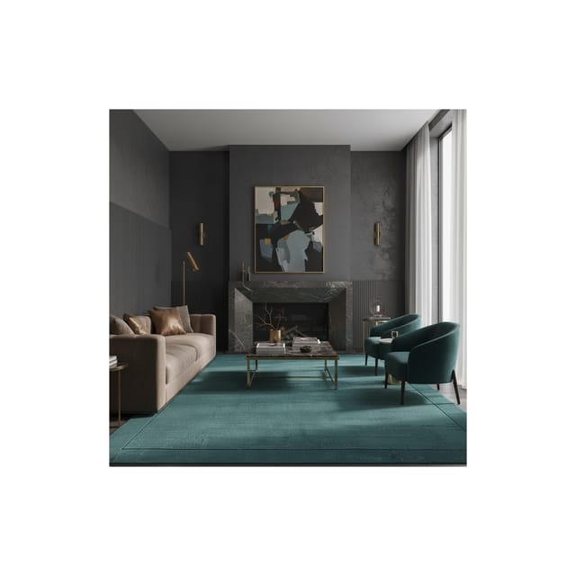 Wollteppich handgewebt strukturiert 200x290cm, Florhöhe 0,9cm, Gesamthöhe 1,9cm Türkis luxuriös, raumprägend Wohnzimmer STOW Kadima Design