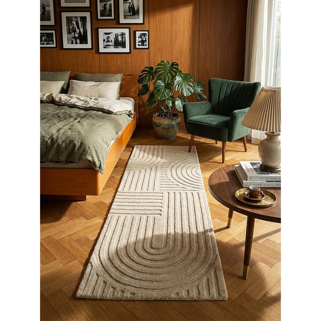 Teppich-Läufer Hoch-Tief LEVEN Zen Japandi Wolle 60x230 cm Natur Flurläufer Küchenläufer minimalistisch zeitlos getuftet Kadima Design