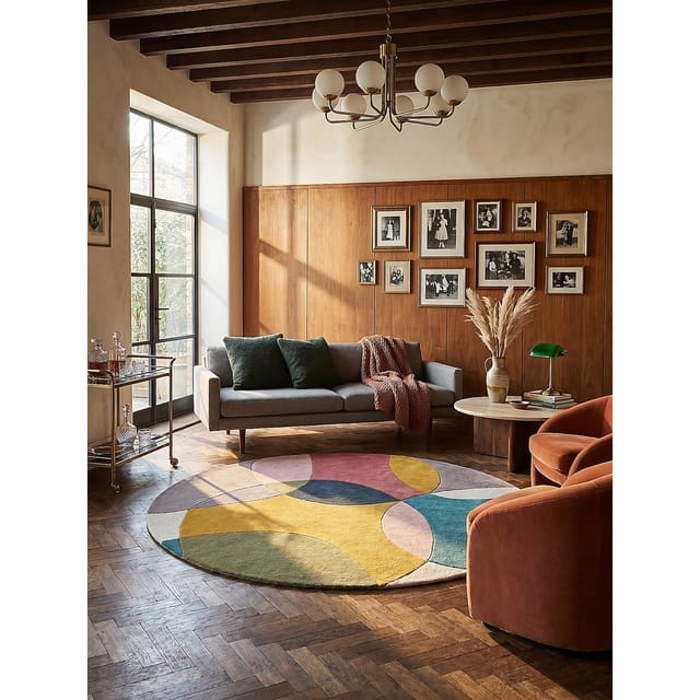 Wohnzimmerteppich Kurzflor AIRE Abstrakt-Farbfelder Wolle Rund Ø 160 cm Multi Rundteppich modern skandinavisch zeitlos Kadima Design