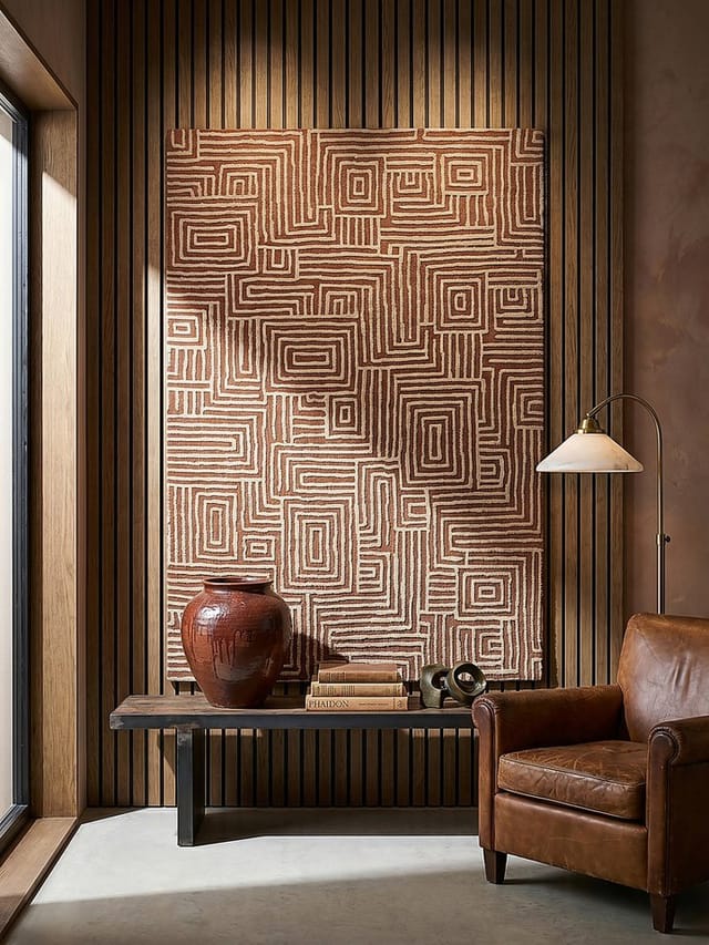 Teppich Mittelflor ARLEN Labyrinth Geo Polyester 120x170 cm Terrakotta ethno modern grafisch Designerteppich Strickteppich Kadima Design