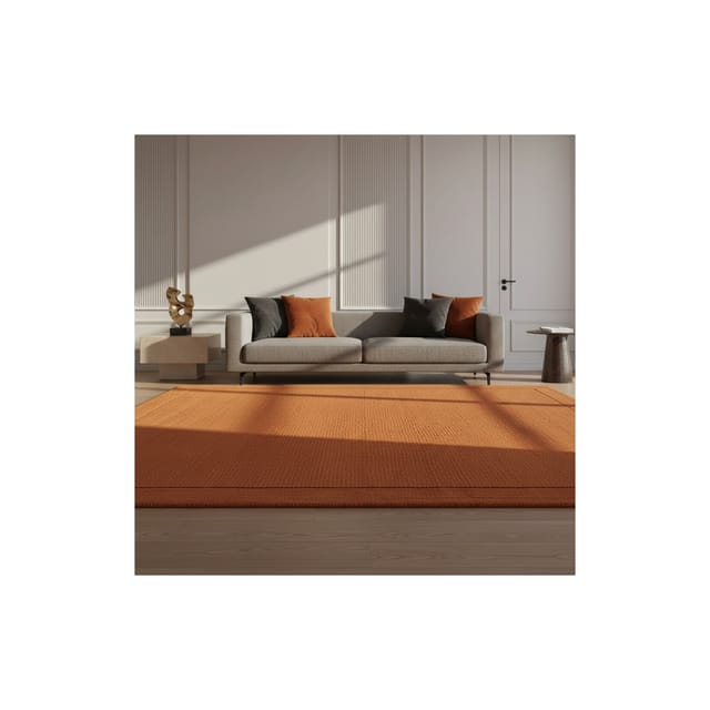 Wollteppich handgewebt strukturiert 200x290cm, Florhöhe 0,9cm, Gesamthöhe 1,9cm Terrakotta raumgestaltend Wohnzimmer STOW Kadima Design