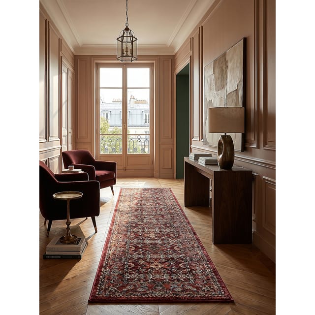 Teppich-Läufer Mittelflor GLAZERT Orient Floral Polypropylen 66x300 cm Rot Flurläufer Küchenläufer vintage orientalisch Kadima Design