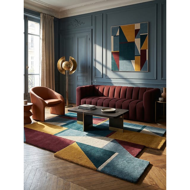 Teppich Kurzflor HALLEIN Color Block Wolle asymmetrische Form 150x240 cm Multi geometrisch modern bauhaus handgetuftet Kadima Design