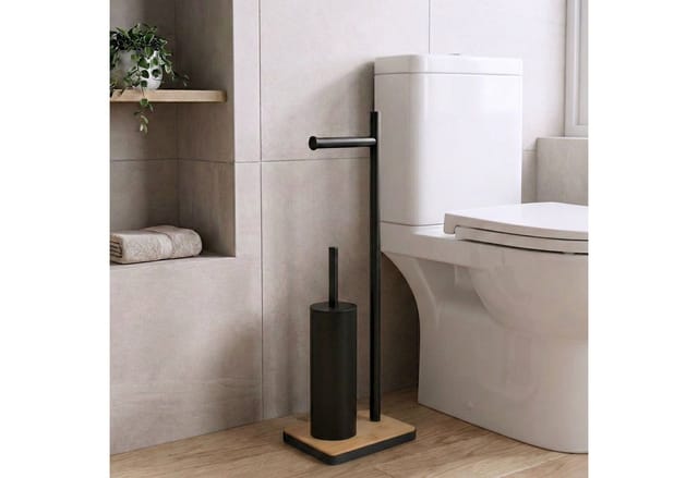 NUXIO WC-Garnitur WC-Garnitur mit Toilettenpapierhalter und Bambus-Bodenplatte IVLO