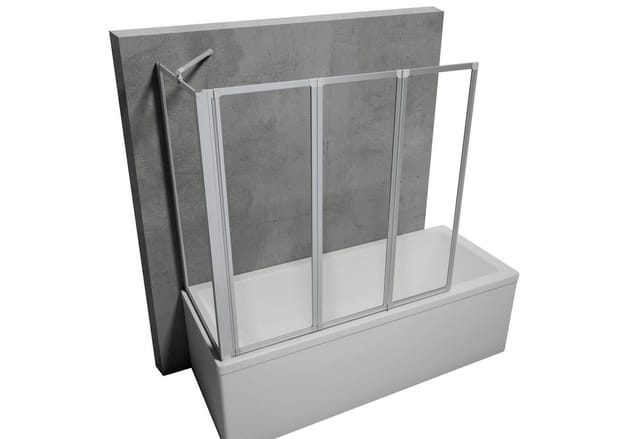 Schulte Badewannenfaltwand Smart 129 x 121 cm, Sicherheitsglas, mit Festelement Klar Alu-Natur Klebe-Montage