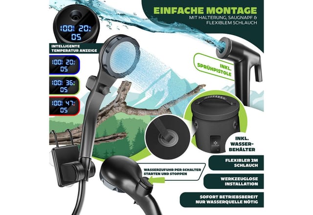 KESSER Gartendusche Campingdusche mit 20L Behälter, Pumpe & wiederaufladbarer Akku 4000mAh (Mobile Dusche inkl. Duschkopf, 2m Schlauch, Sprühpistole & Halterung), Outdoor Dusche