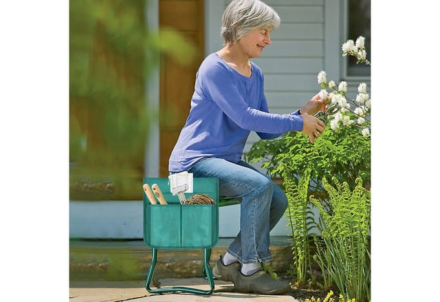 FIVMEN Kniebank Arbeitshocker mit Kniekissen Gartenarbeit Hocker Kniehilfe bis 150 kg, EVA-Schaumstoff Stahl mit Werkzeugtaschen Krallen, 58 x 28 x 49 cm