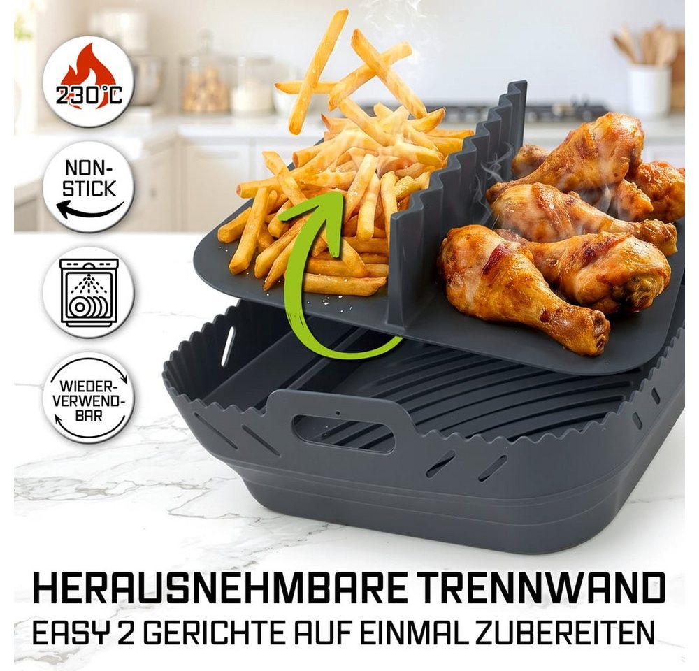 GOURMETmaxx Backform Silikonform Heißluftfritteuse ab 4 L - Airfryer Zubehör mit Trennwand, (1-tlg), Heißluftfritteuse Zubehör Silikon Backform, kreieren, garen, servieren Bild 4