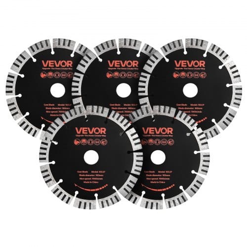 VEVOR 5 Stk. Diamanttrennscheiben 160mm, Diamant-Sägeblätter mit 22,2mm Bohrung & 15mm Segmenthöhe, Max. 7000 U/min Diamantscheiben für Trocken/Nass Schneiden, Trennscheibe für Beton Mauerwerk Stein