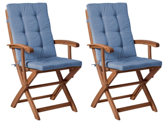 Set Mit 2 Stühlen Und Sitzkissen Maui Premium Akazienholz Blau