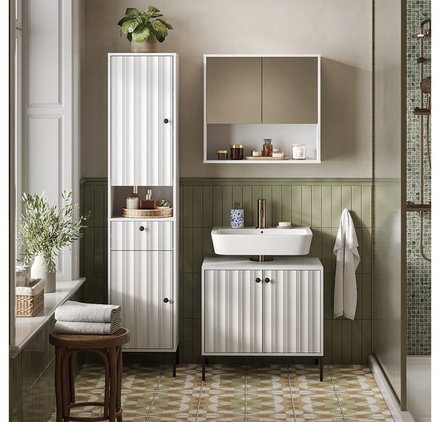 Badschrank Eliza, Weiß Riffel, 40 X 190 Cm Mit 2 Türen, Vicco