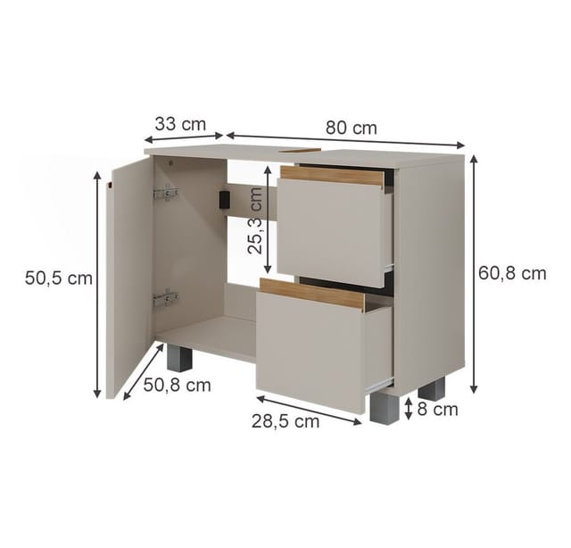 Waschbeckenunterschrank J-shape, Cashmere/artisan, 80 X 60.8 Cm Mit 2 Schubladen, Vicco