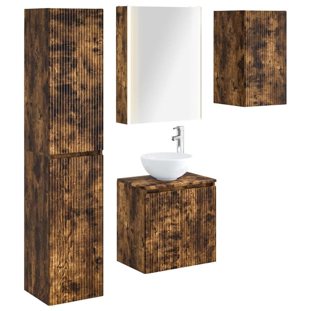 Badezimmerschrank-set 5 Pcs Geräucherte Eiche 53 X 15,5 X 70 Cm Vidaxl