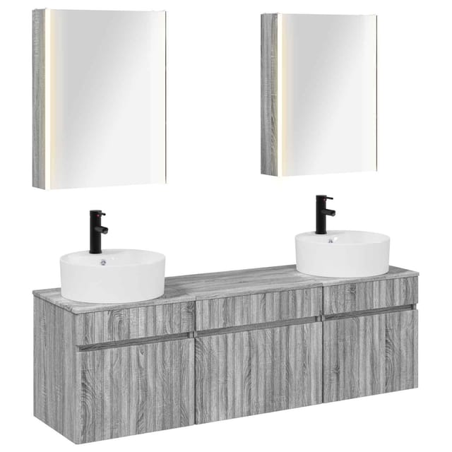 Badezimmerschrank-set 5 Pcs Grau Sonoma 53 X 15,5 X 70 Cm Vidaxl