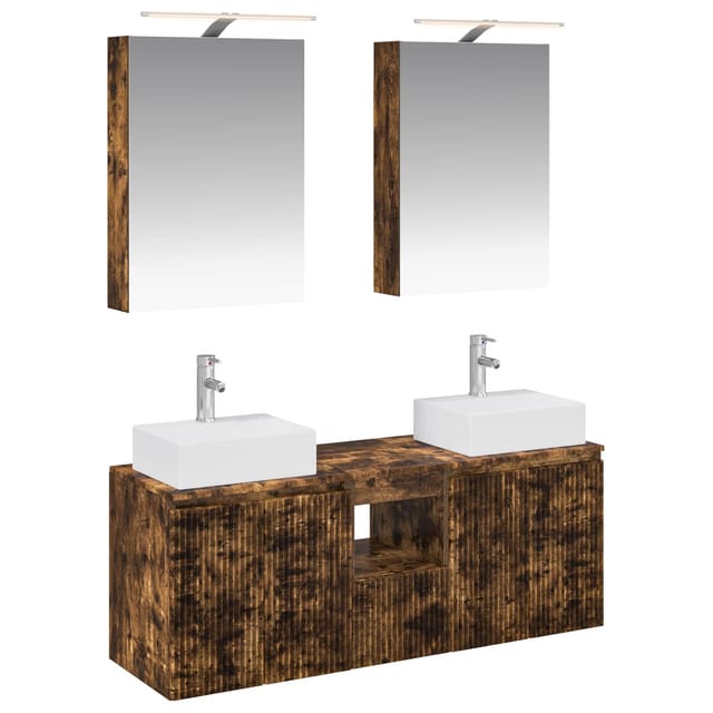 Badezimmerschrank-set 5 Pcs Geräucherte Eiche Holzwerkstoff Vidaxl