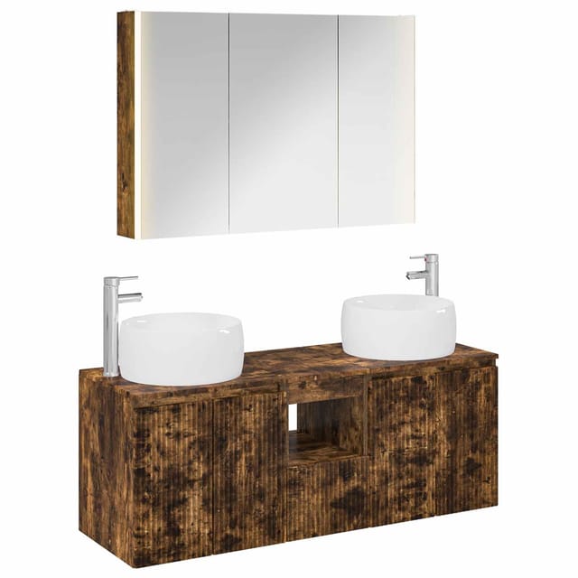 Badezimmerschrank-set 4 Pcs Geräucherte Eiche Holzwerkstoff Vidaxl