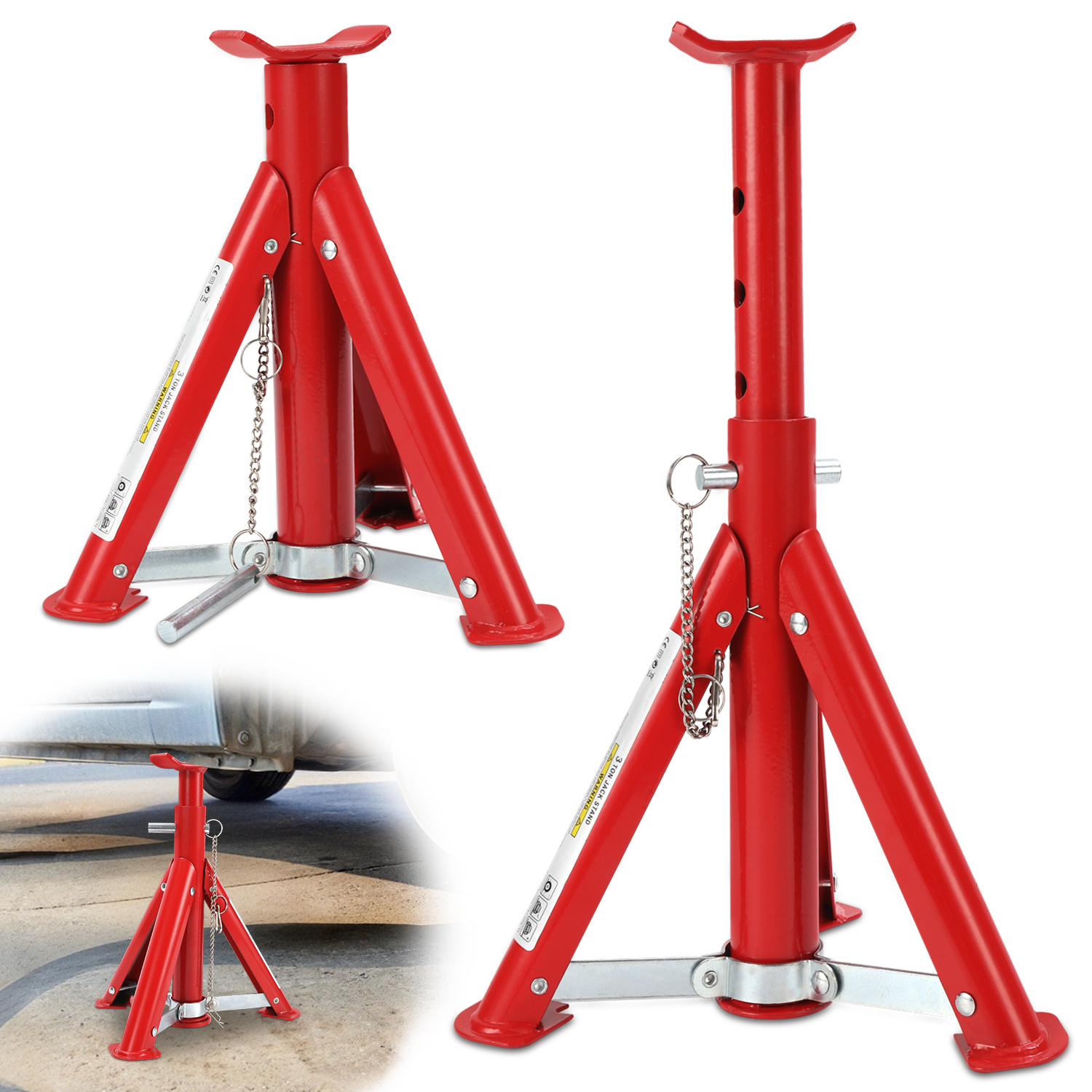 Jiubiaz Unterstellbock 2x 2t Verstellbar Auto Unterstellböcke 2000 Kg Höhenverstellbar Zusammenklappbar Red