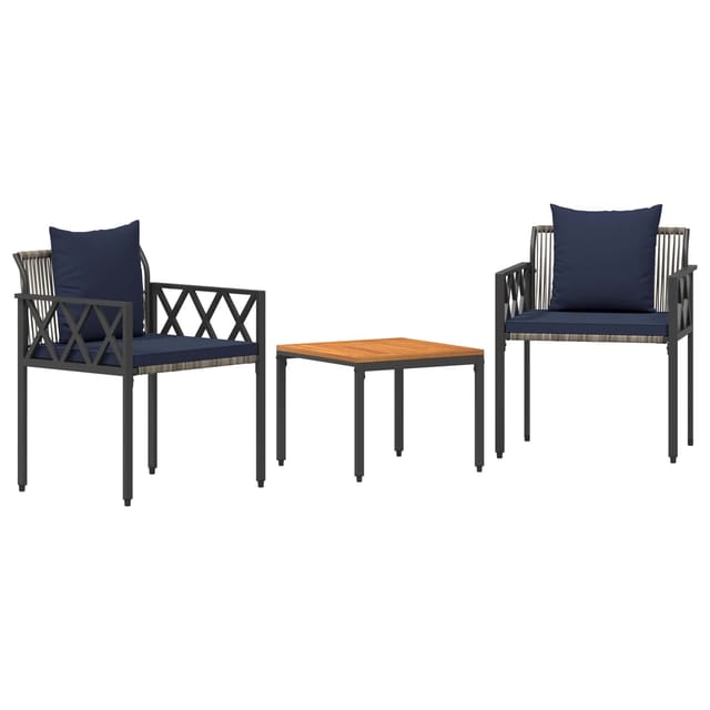 Gartenmöbel-set 3 Pcs Grau Und Marineblau Poly-rattan Vidaxl
