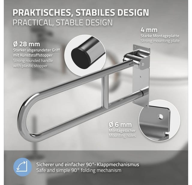 Ml-design Wc Haltegriff Für Senioren & Behinderten, Aus Edelstahl, 60 Cm, Klappbar, Aufstehhilfe, Handläufe Für Toilettenpflege, Wc Toilettenhaltegriff, Stützgriff Fürs Bad, Tragfähigkeit Bis 200 Kg