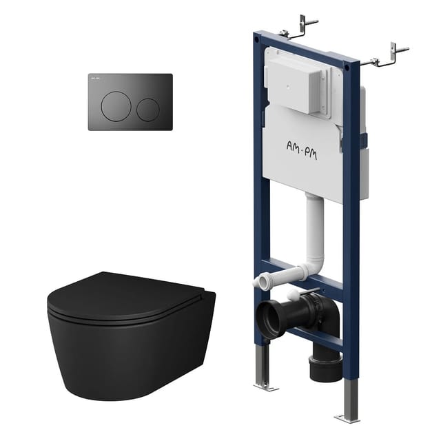 AM.PM WC Set Wand-WC Vorwandelement Drückerplatte Func Runde Schwarz