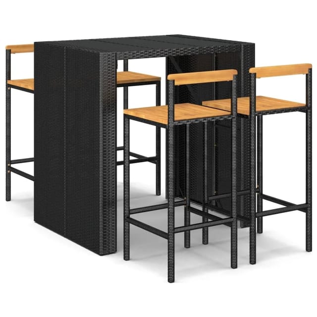 vidaXL 5-tlg Gartenbar-Set Schwarz Poly Rattan & Massivholz Akazie Modell 8