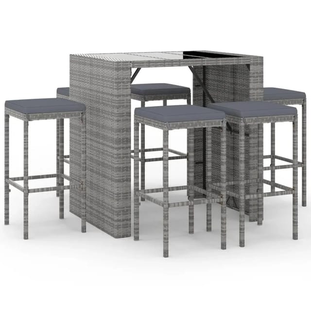 vidaXL 7-tlg Gartenbar-Set mit Kissen Grau Poly Rattan Modell 1