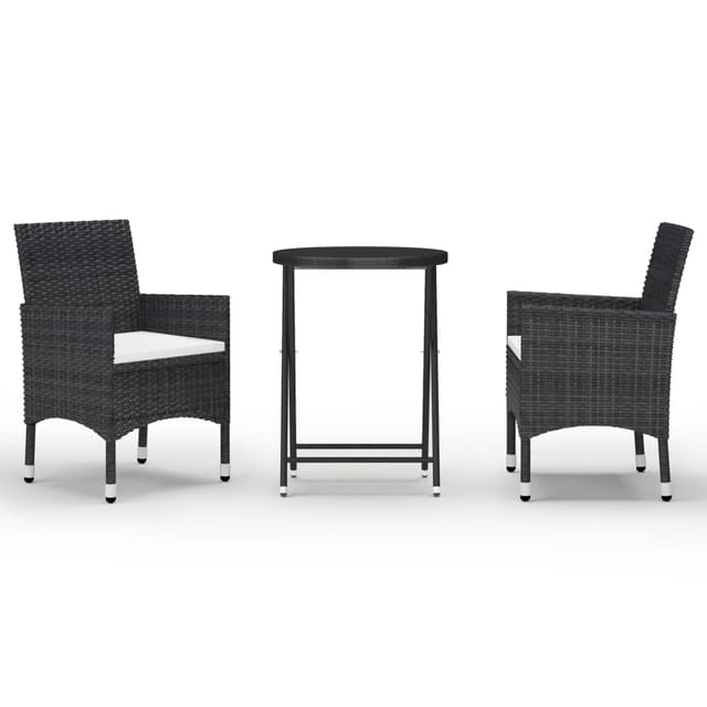 vidaXL 3-tlg Bistro-Set Poly Rattan und Hartglas Schwarz Modell 3