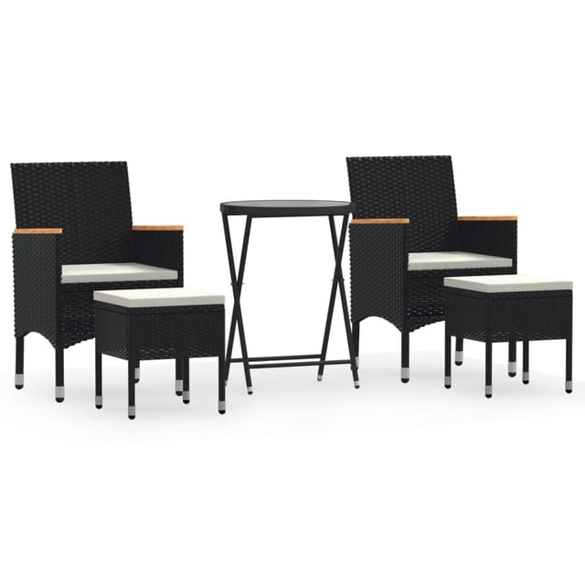 vidaXL 5-tlg Garten-Bistro-Set Poly Rattan und Hartglas Schwarz Modell 4
