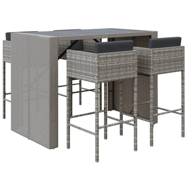 vidaXL 5-tlg Gartenbar-Set mit Kissen Grau Poly Rattan Modell 7