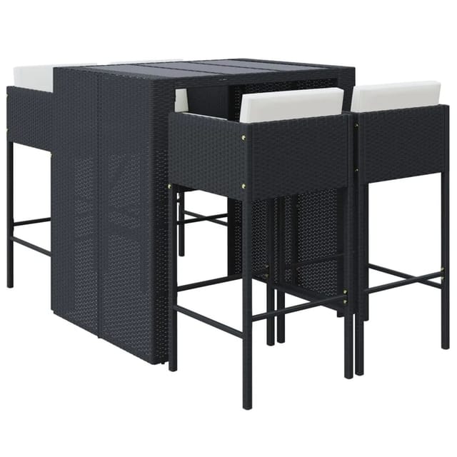 vidaXL 5-tlg Gartenbar-Set mit Kissen Schwarz Poly Rattan Modell 5