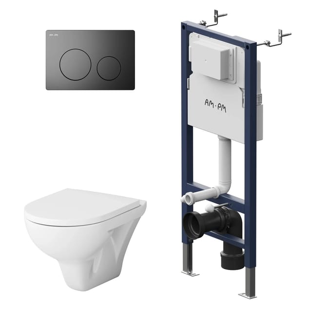 AM.PM WC Set Wand WC Vorwandelement Drückerplatte Toilette mit Spülkasten Komplett IIS90138.TA1700 Prime Fit