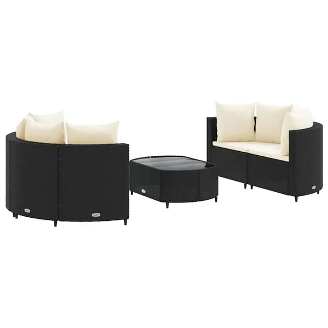 vidaXL 5-Tlg Garten-Sofagarnitur mit Kissen Schwarz Poly Rattan 3308440