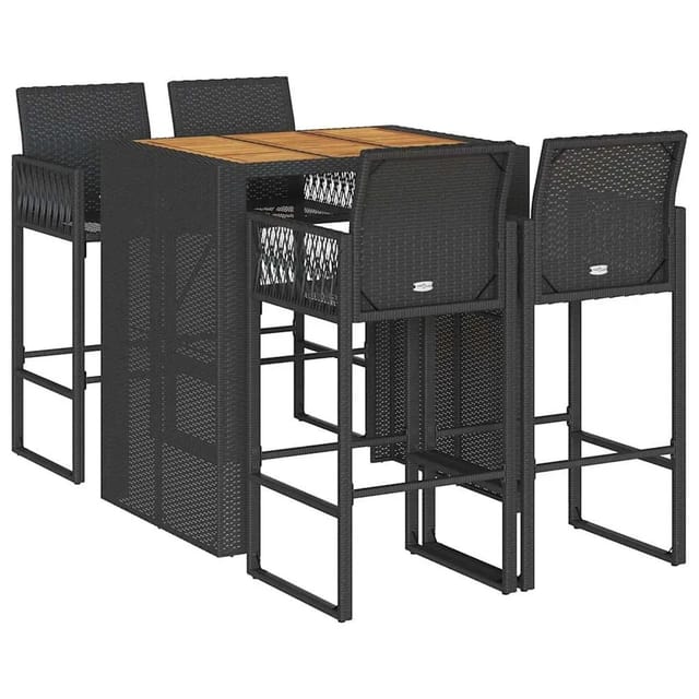 vidaXL 5-Tlg Gartenbar-Set ohne Kissen Schwarz Poly Rattan Akazie 3328886