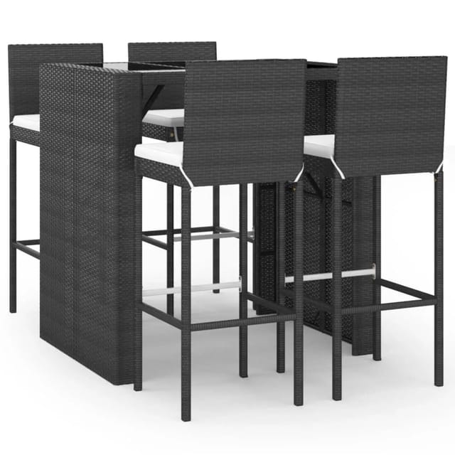 vidaXL 5-Tlg Gartenbar-Set mit Kissen Schwarz Poly Rattan 3187625