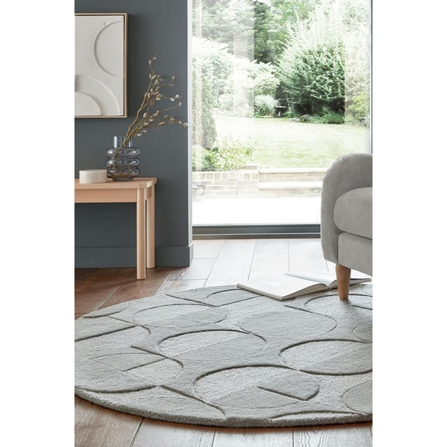 Wollteppich geometrisch Grau Ø160 cm - DEBEN Kadima Design