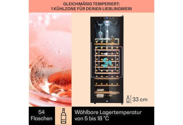 Barossa 54 Uno Weinkühlschrank 155 L 54 Flaschen Glastür Touch LED