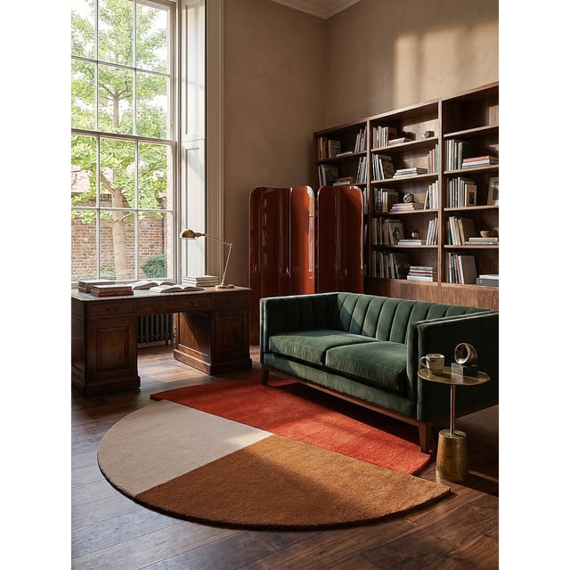 Wollteppich geometrisch Rot-Beige Ø200 cm - HALLEIN Kadima Design