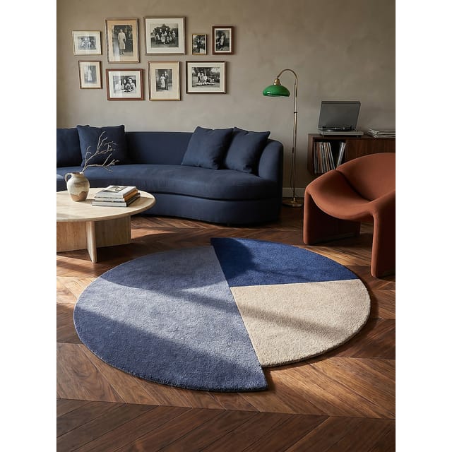 Wollteppich geometrisch Blau-Beige Ø200 cm - HALLEIN Kadima Design