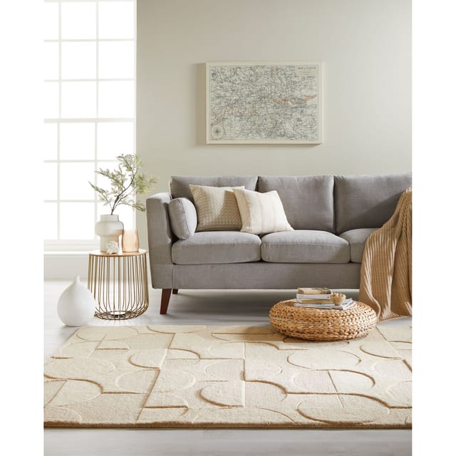 Wollteppich geometrisch Elfenbein 120 x 170 cm - DEBEN Kadima Design