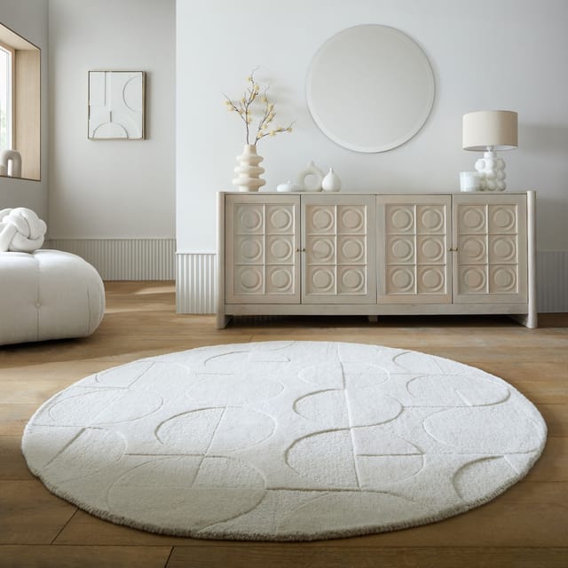 Wollteppich geometrisch Elfenbein Ø160 cm - DEBEN Kadima Design