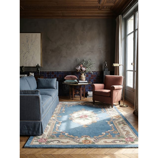 Wollteppich Orient Blau-Beige 75 x 150 cm - BEAULY Kadima Design