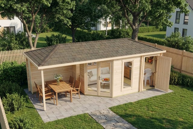 ECO Set - 5-Eck Gartenhaus Liwa mit Anbau