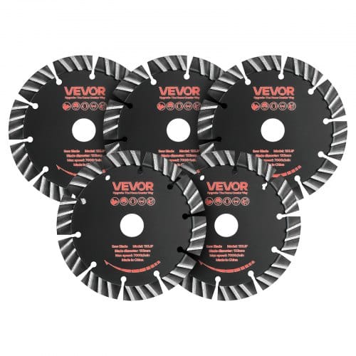 VEVOR 5 Stk. Diamanttrennscheiben 133 mm, Diamant-Sägeblätter mit 20 mm Bohrung & 13 mm Segmenthöhe, Max. 7000 U/min Diamantscheiben für Trocken/Nass Schneiden, Trennscheibe für Beton Mauerwerk Stein