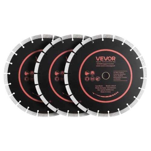 VEVOR 3 Stk. Diamanttrennscheiben 306mm, Diamant-Sägeblätter mit 25,4mm Bohrung & 13mm Segmenthöhe, Max. 6000 U/min Diamantscheiben für Trocken/Nass Schneiden, Trennscheibe für Beton Mauerwerk Stein