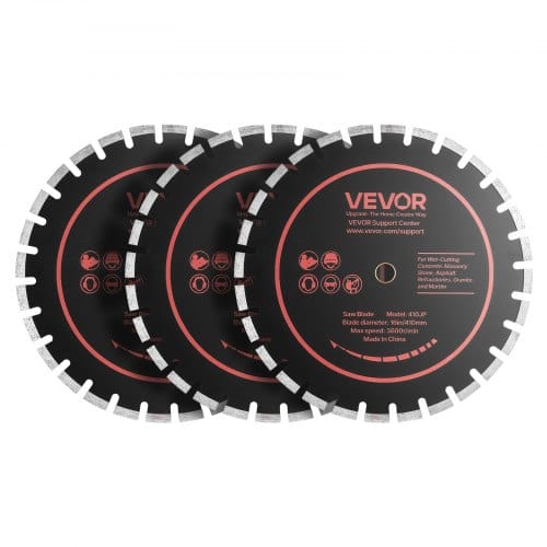 VEVOR 3 Stk. Diamanttrennscheiben 410mm, Diamant-Sägeblätter mit 25,4mm Bohrung & 12,5mm Segmenthöhe, Max. 3600 U/min Diamantscheiben für Trocken/Nass Schneiden, Trennscheibe für Beton Mauerwerk Stein